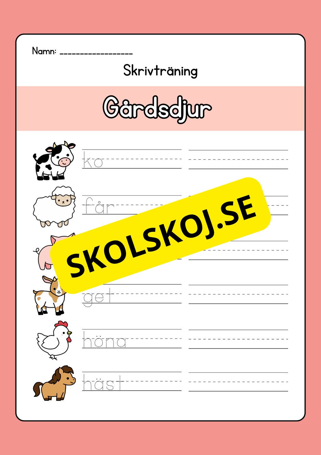 Skrivträning - Tema djur