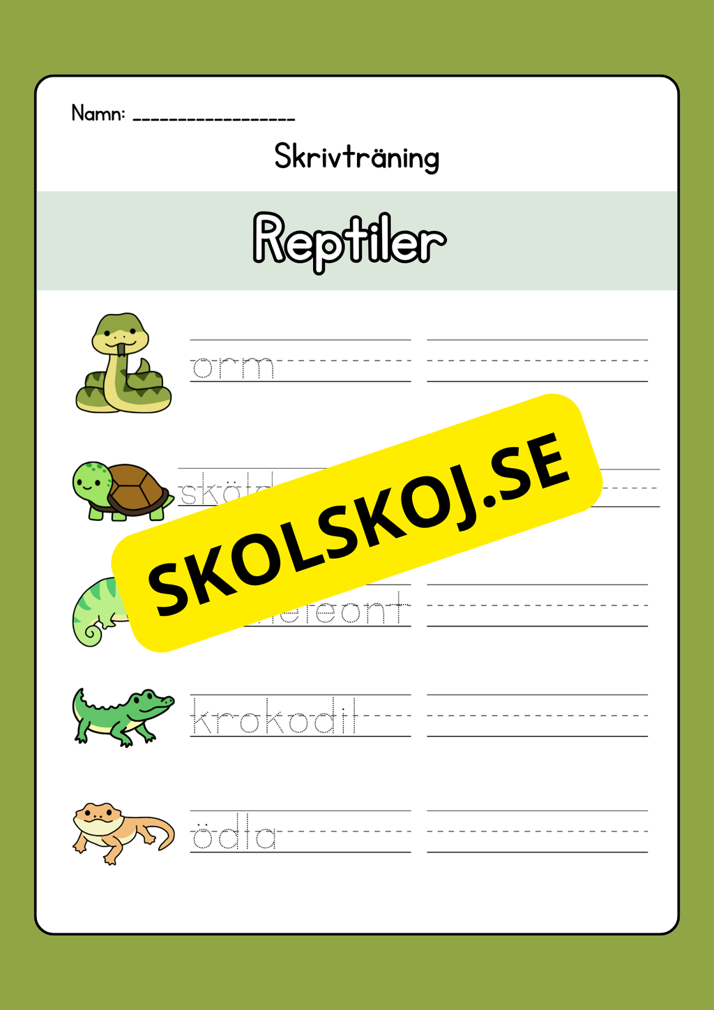 Skrivträning - Tema djur