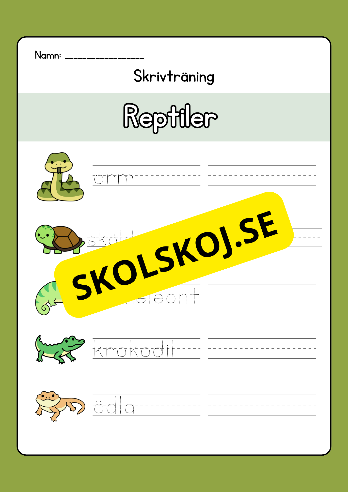 Skrivträning - Tema djur