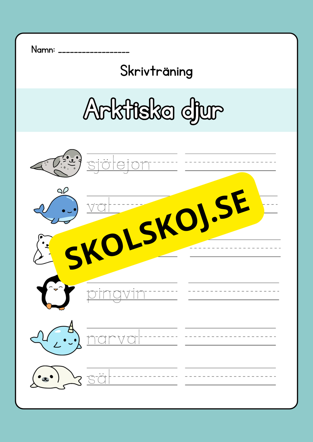Skrivträning - Tema djur