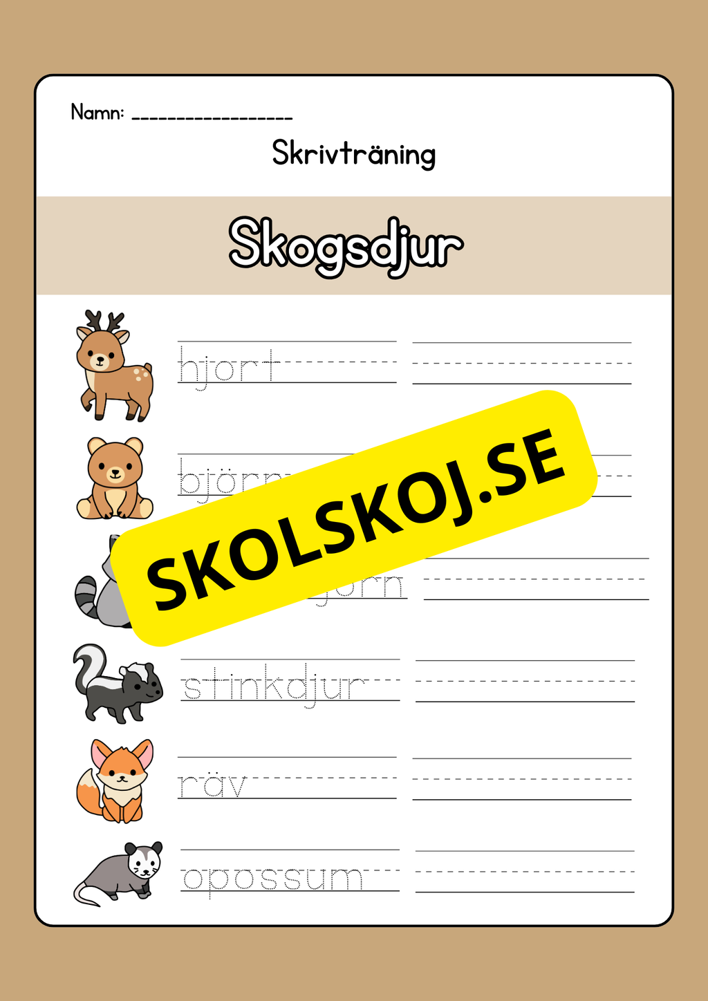 Skrivträning - Tema djur