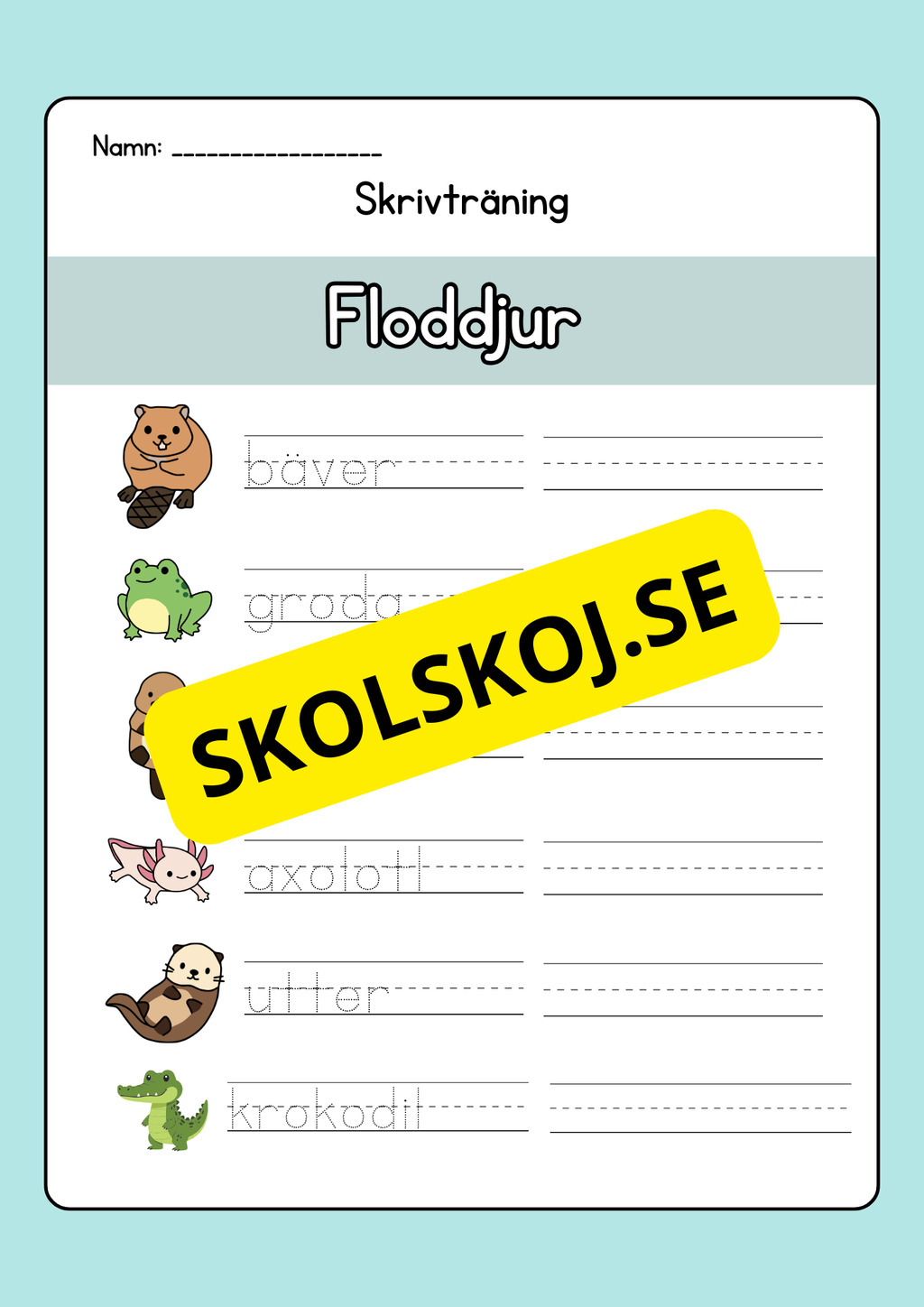 Skrivträning - Tema djur
