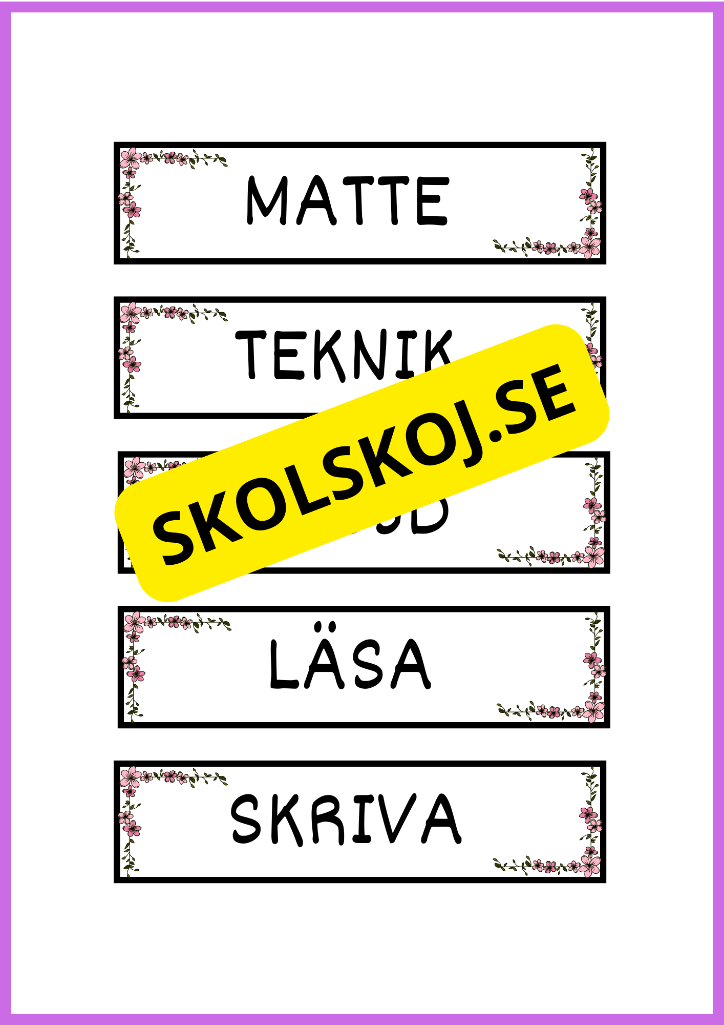 Skyltar till schema på tavlan