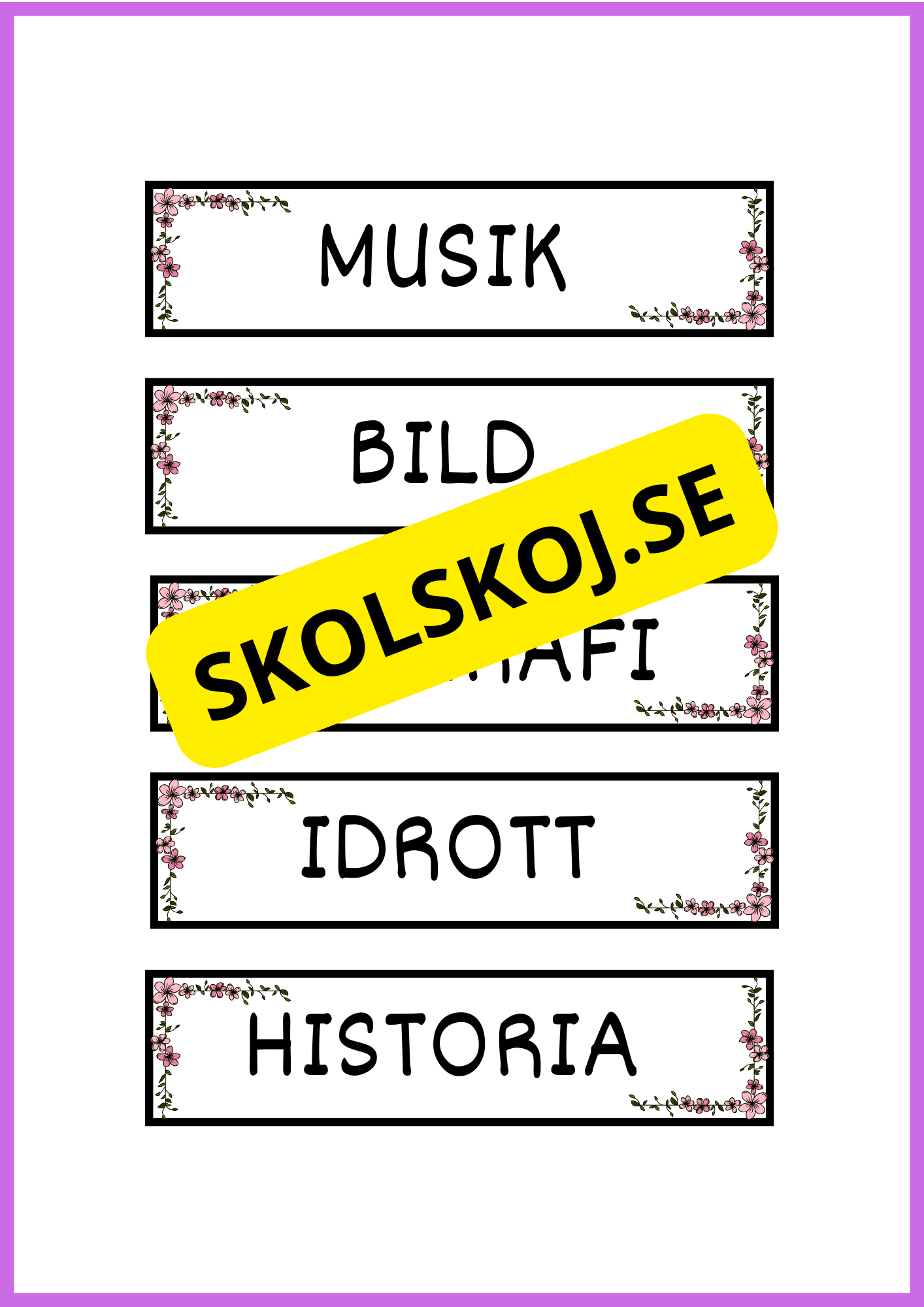 Skyltar till schema på tavlan