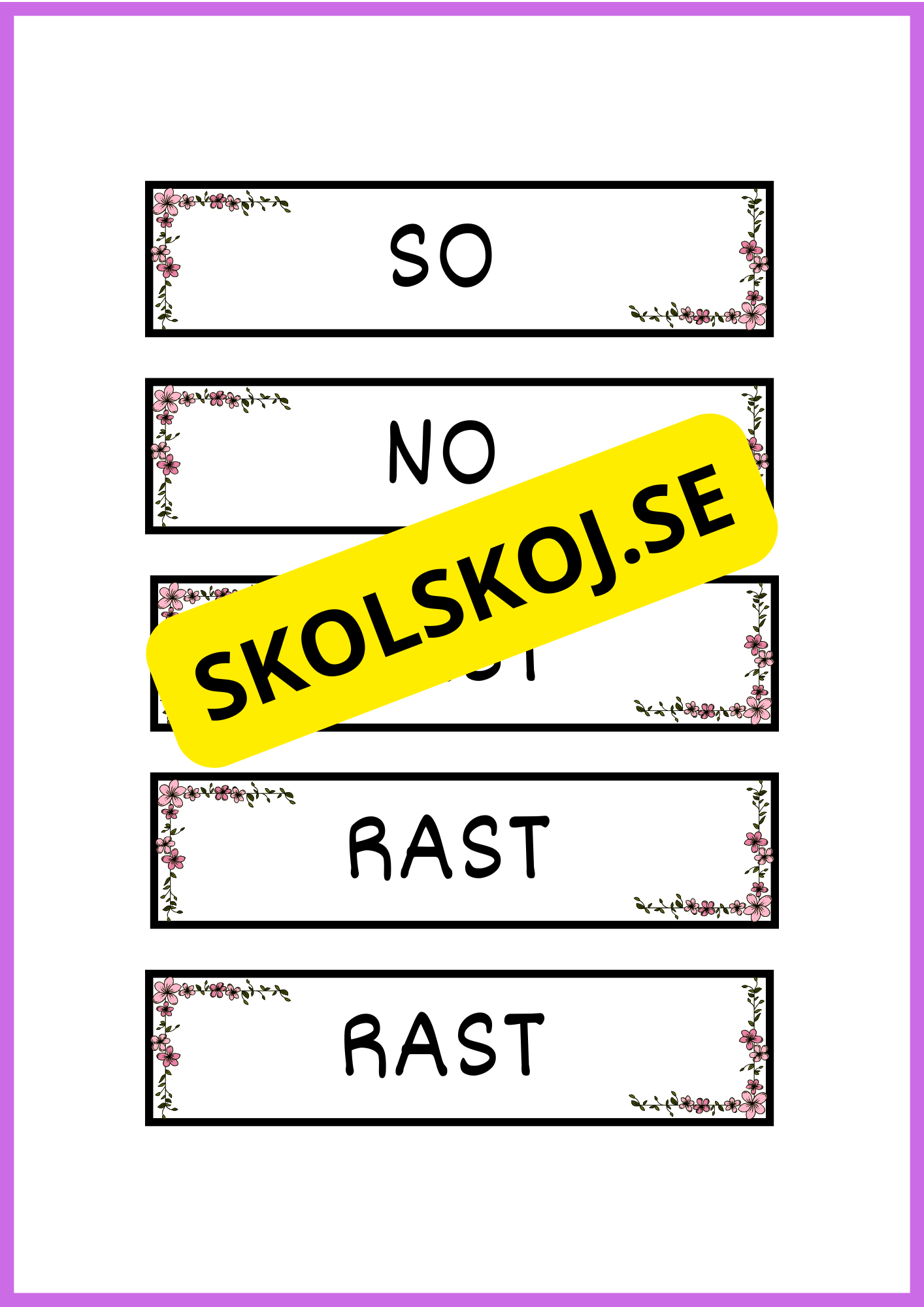 Skyltar till schema på tavlan