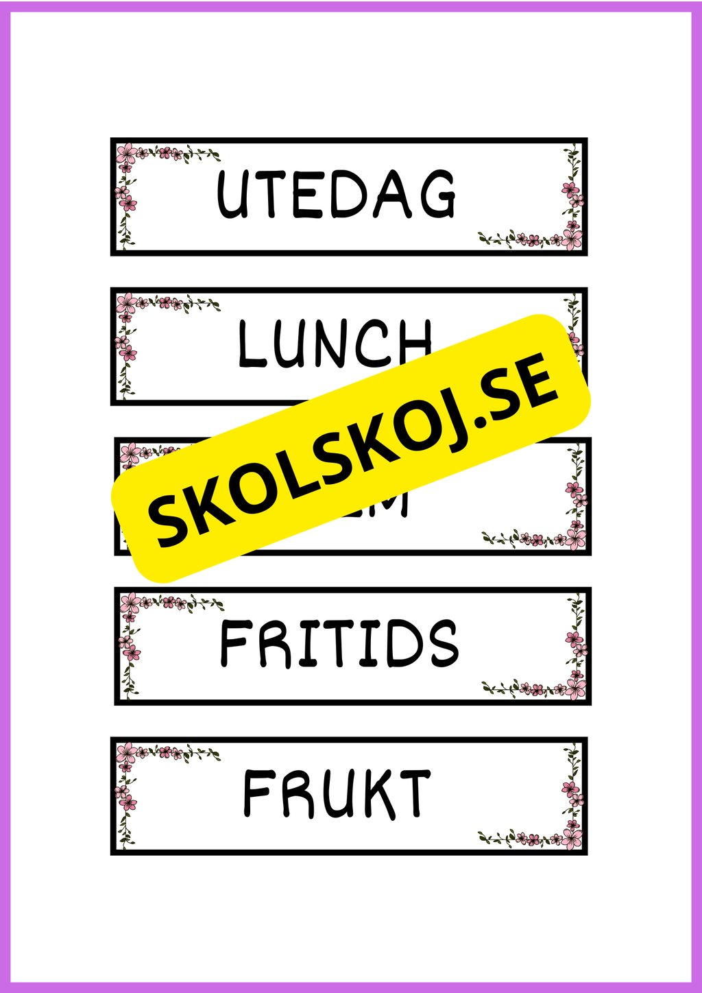 Skyltar till schema på tavlan