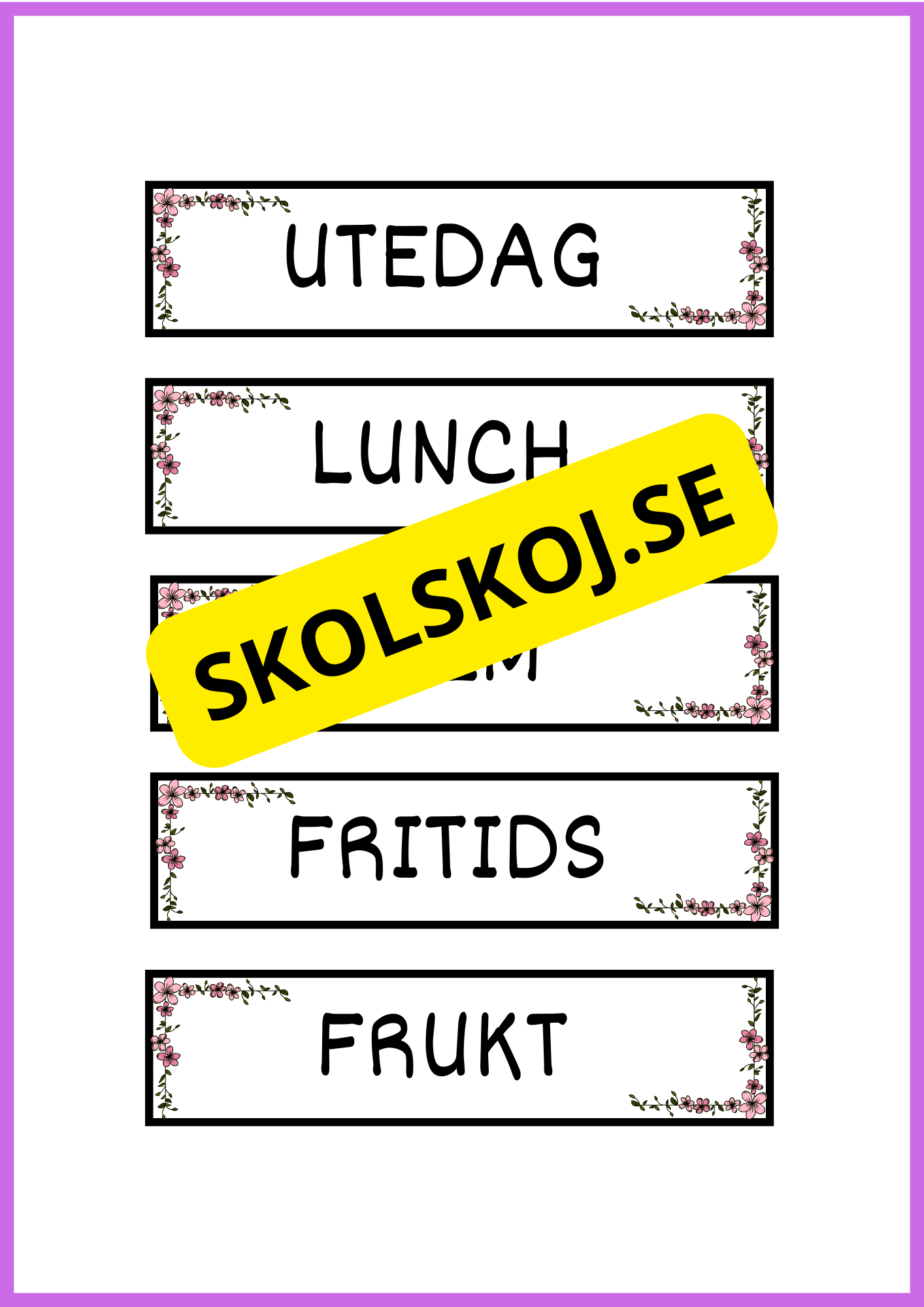 Skyltar till schema på tavlan