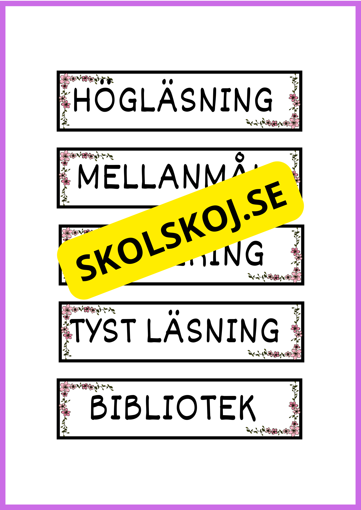 Skyltar till schema på tavlan