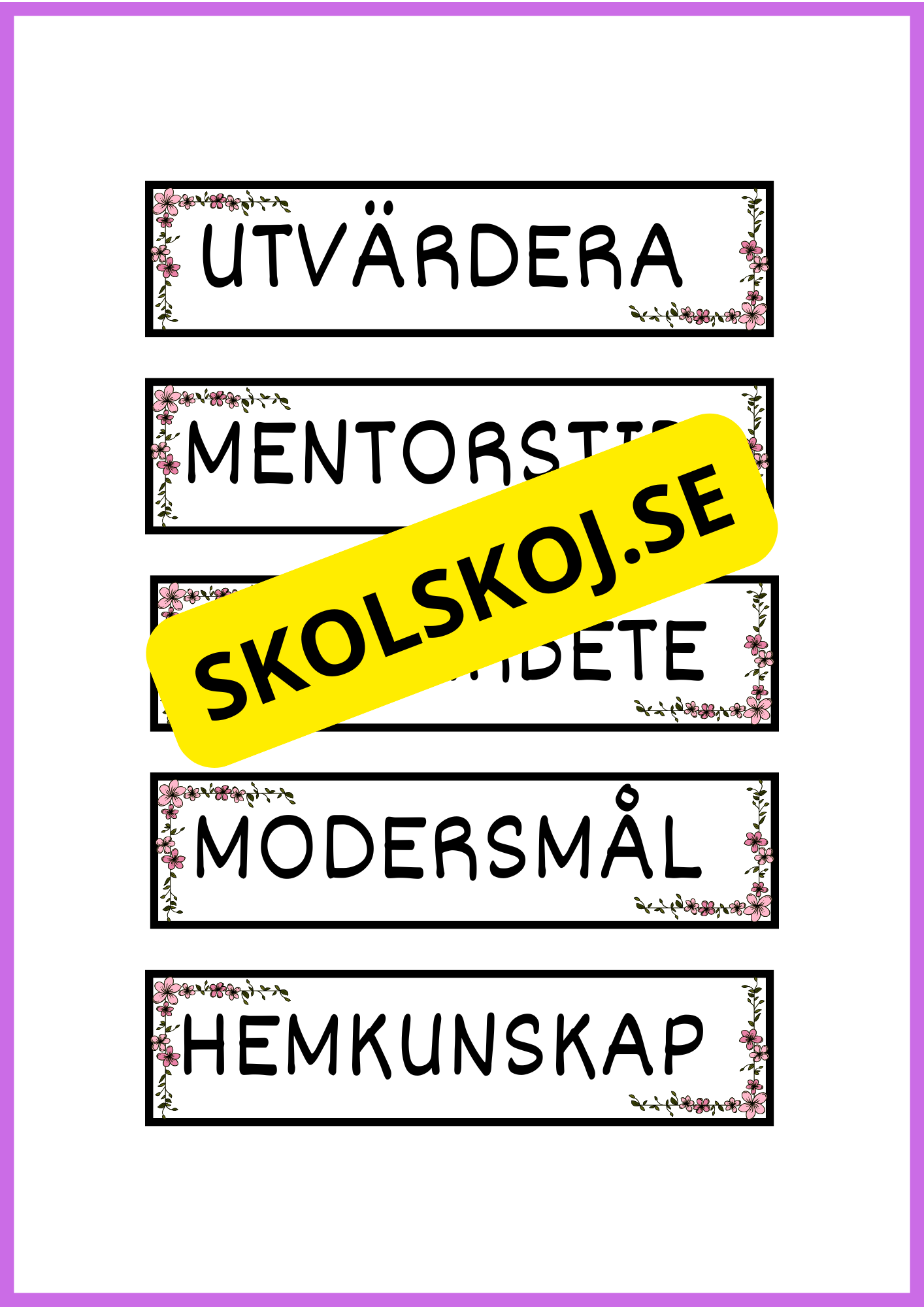 Skyltar till schema på tavlan