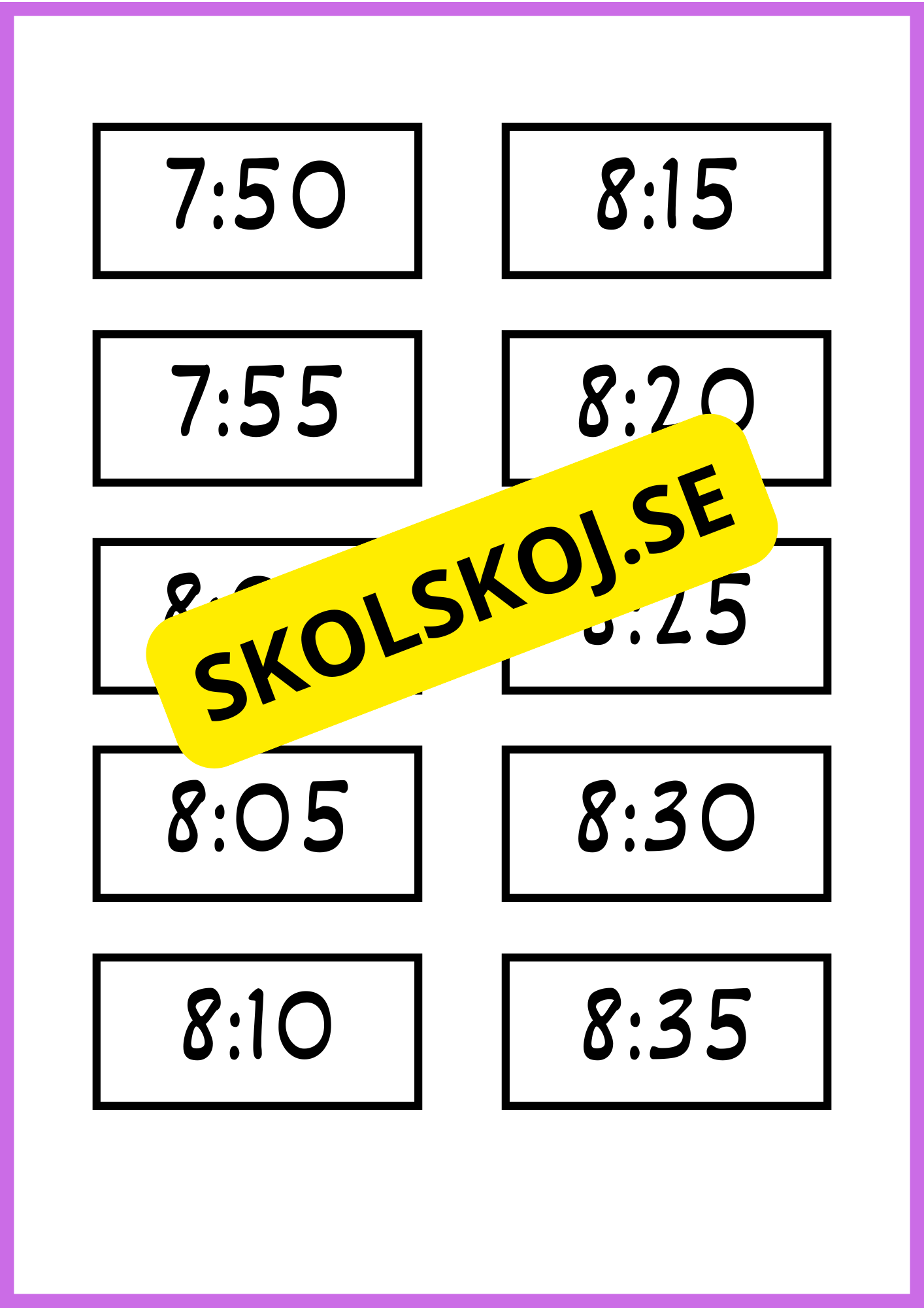 Skyltar till schema på tavlan