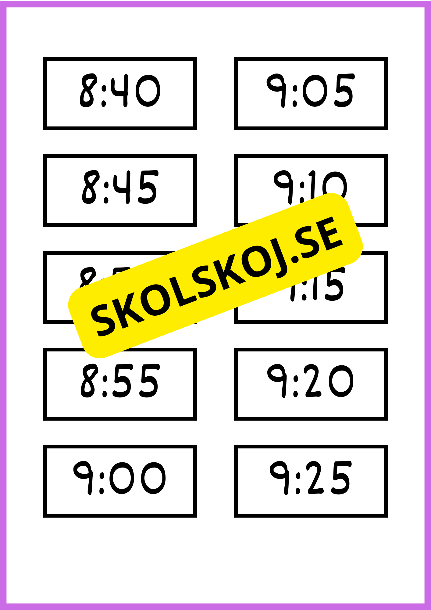 Skyltar till schema på tavlan
