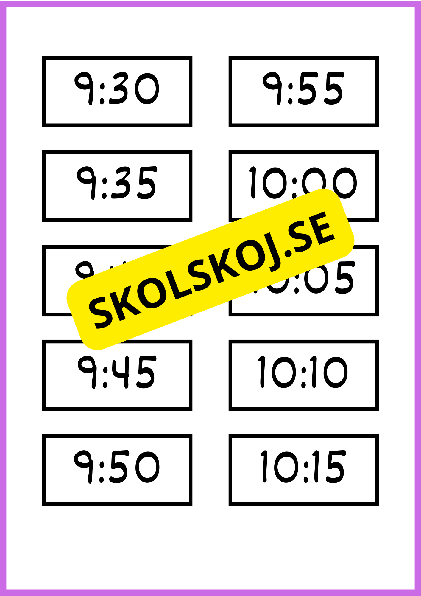 Skyltar till schema på tavlan