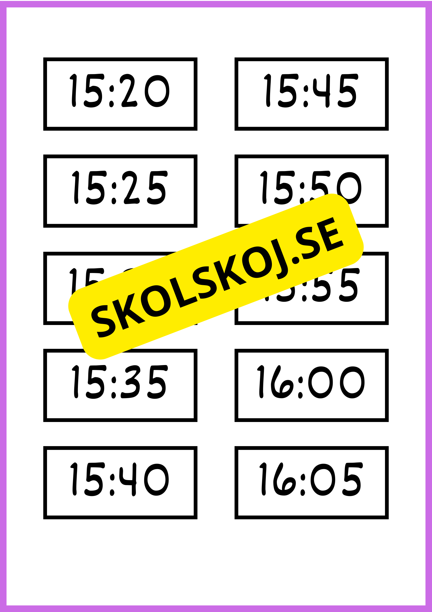 Skyltar till schema på tavlan