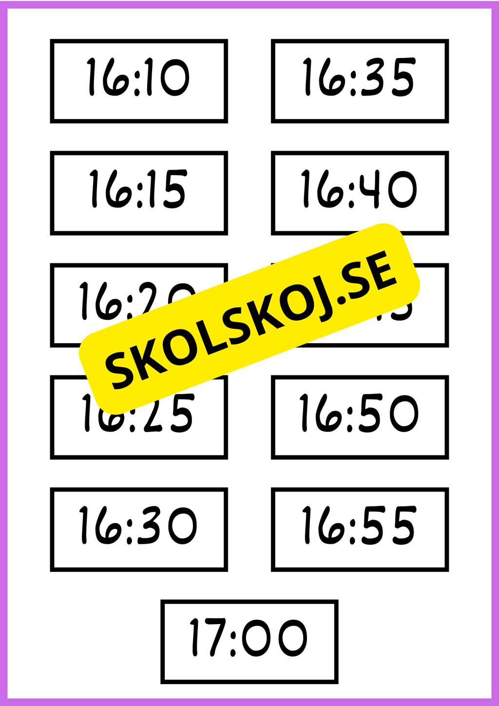 Skyltar till schema på tavlan