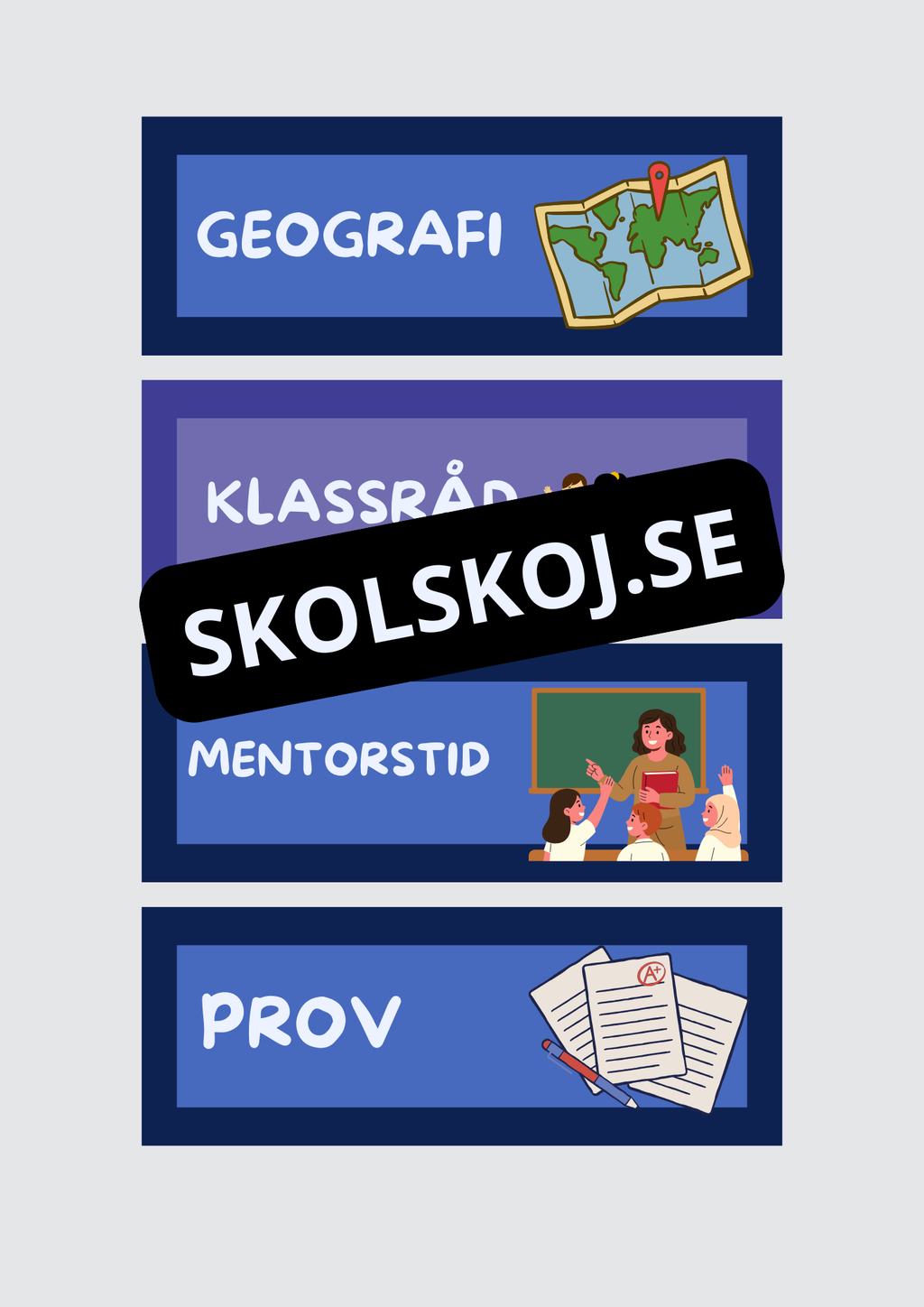 Skyltar till schema på tavlan