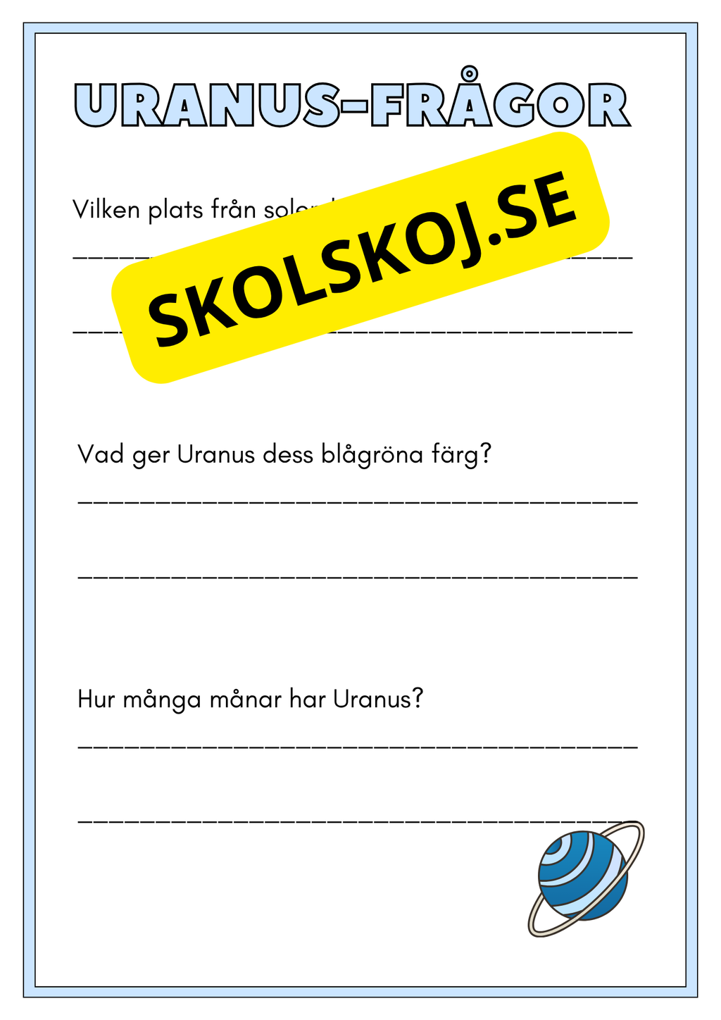 Solsystemet - Kortfakta och frågor (17 sidor)
