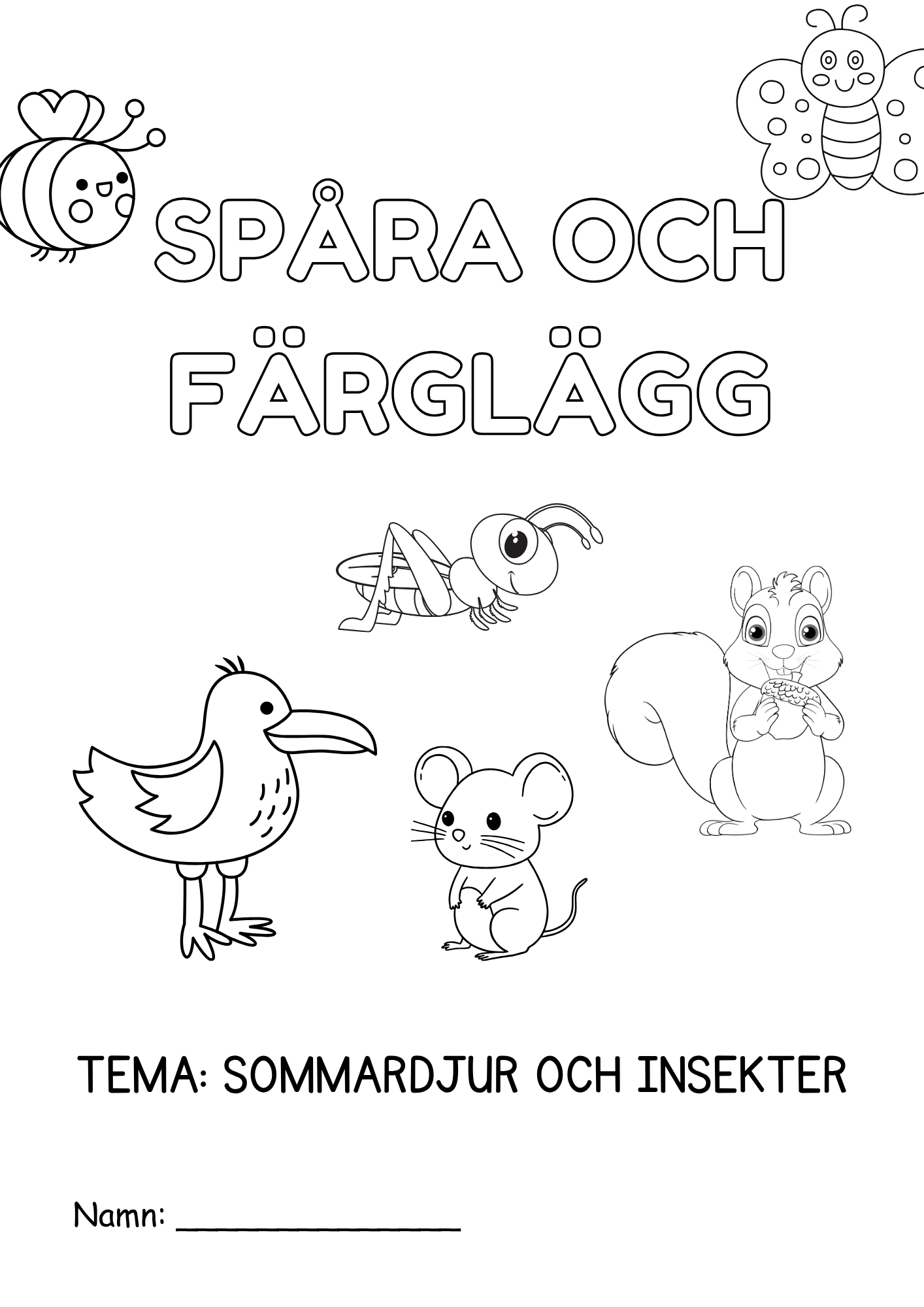 Spåra och färglägg - Sommardjur och insekter