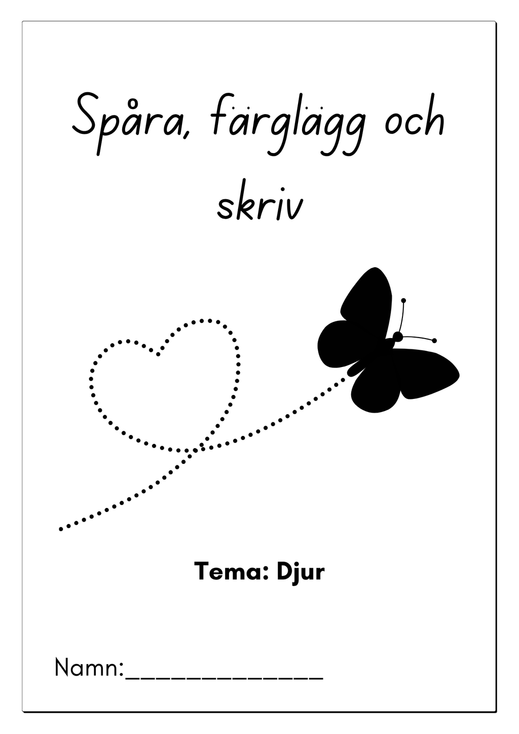 Spåra, färglägg och skriv - Tema djur
