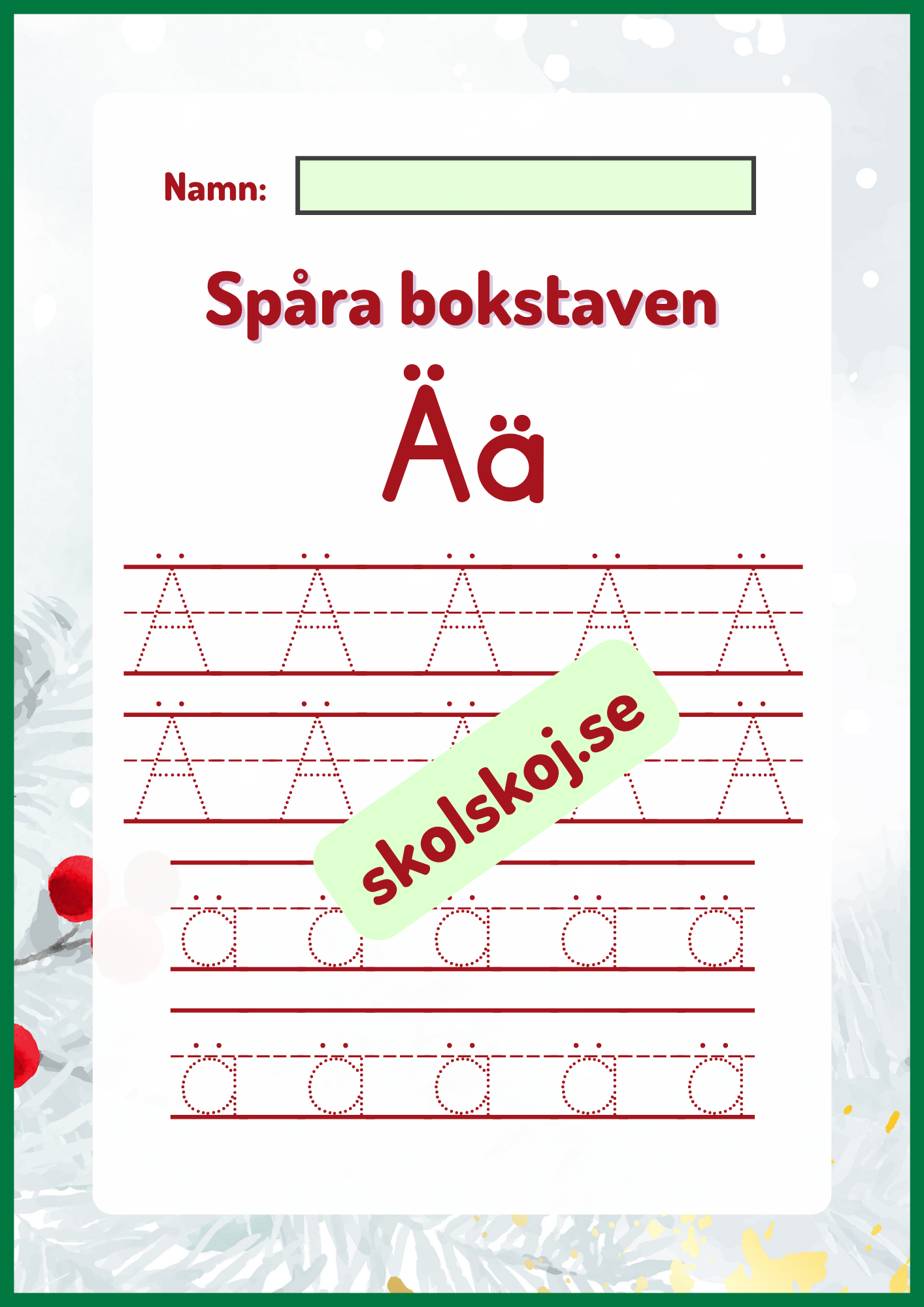 Spåra bokstaven - Jultema