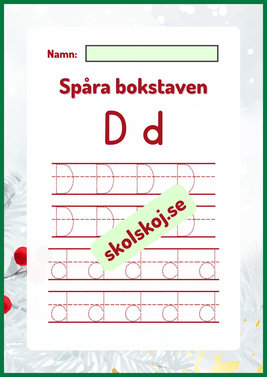 Spåra bokstaven - Jultema