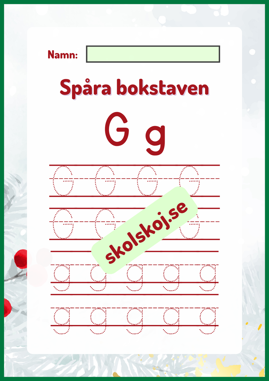 Spåra bokstaven - Jultema