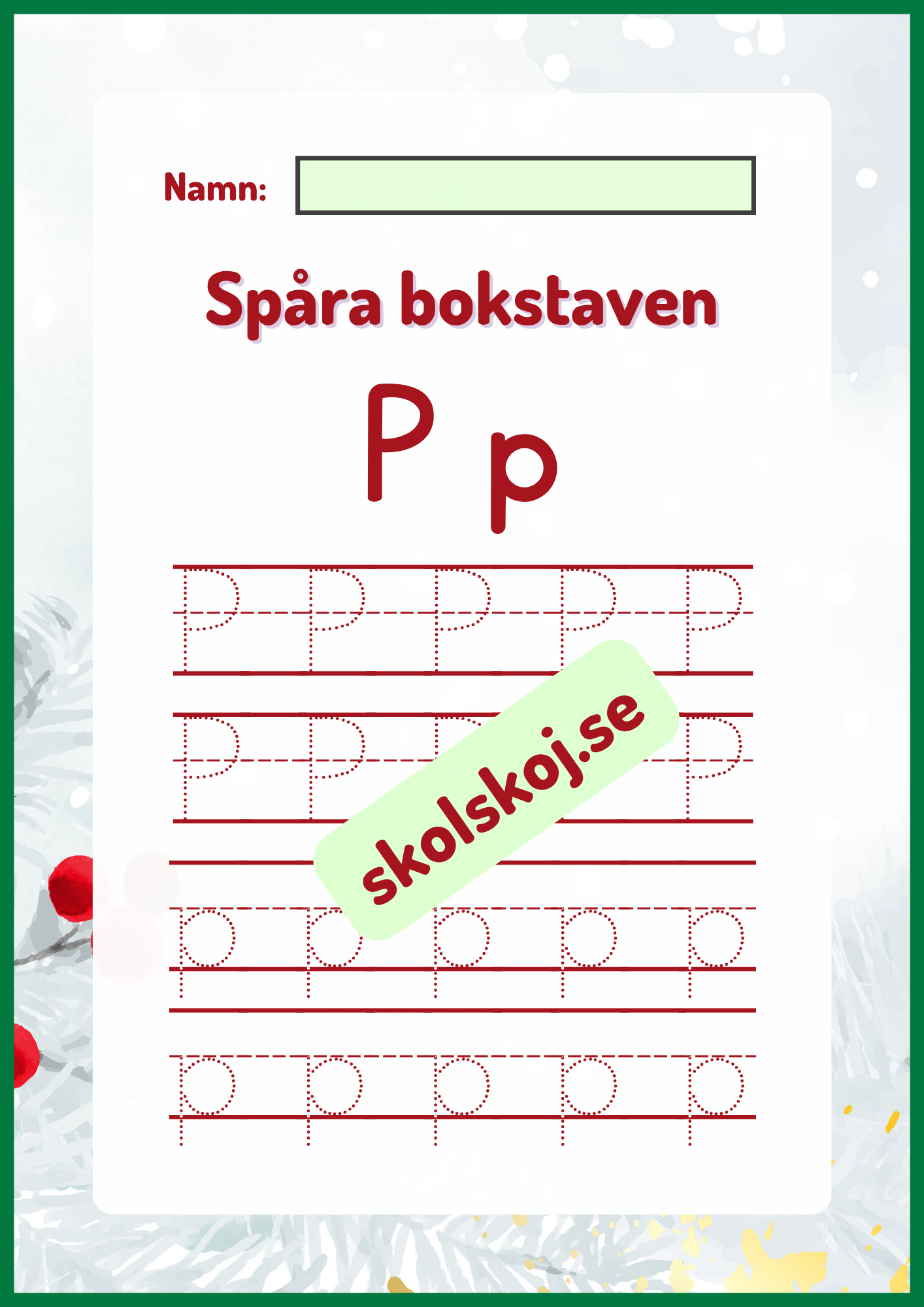 Spåra bokstaven - Jultema