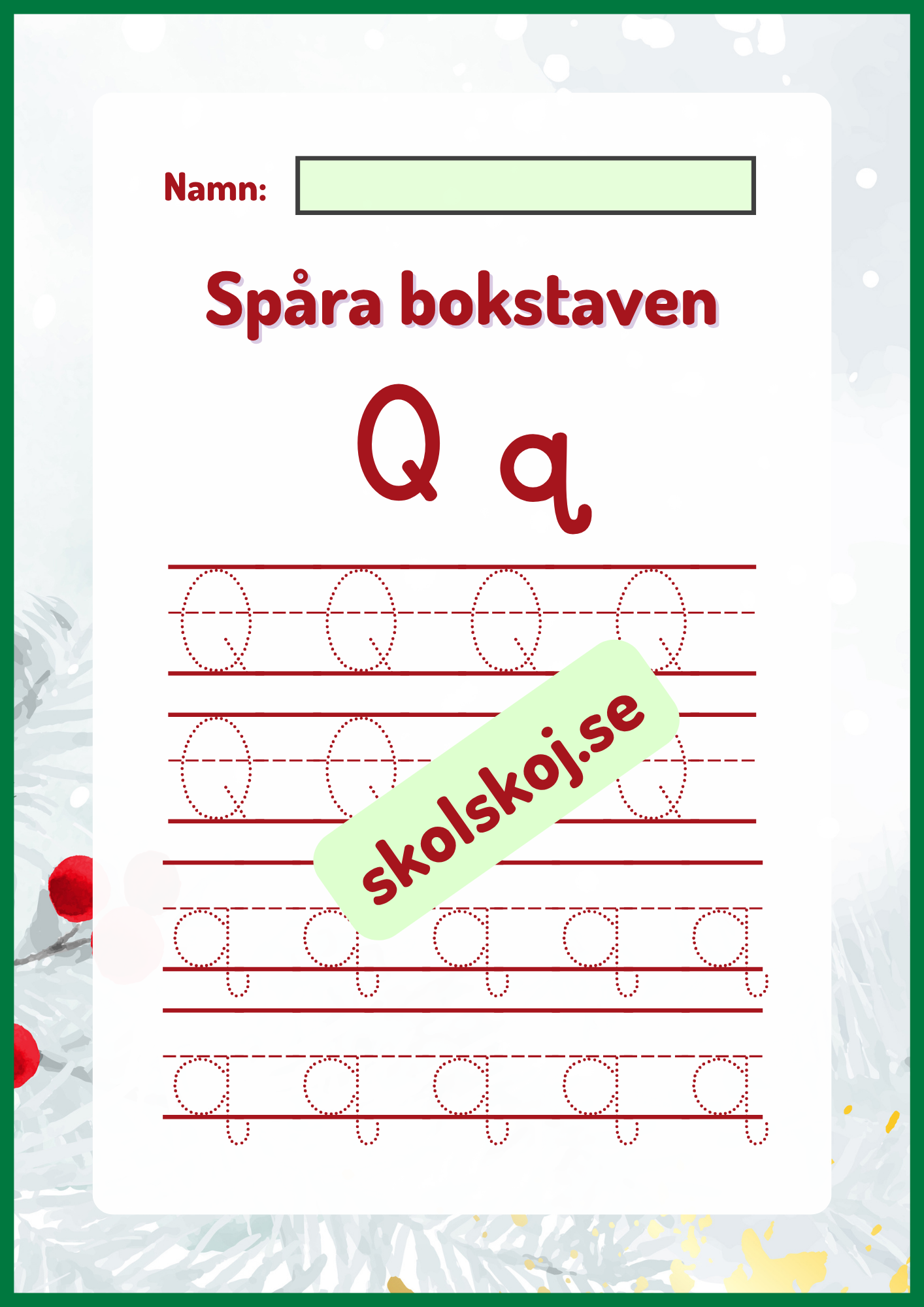 Spåra bokstaven - Jultema