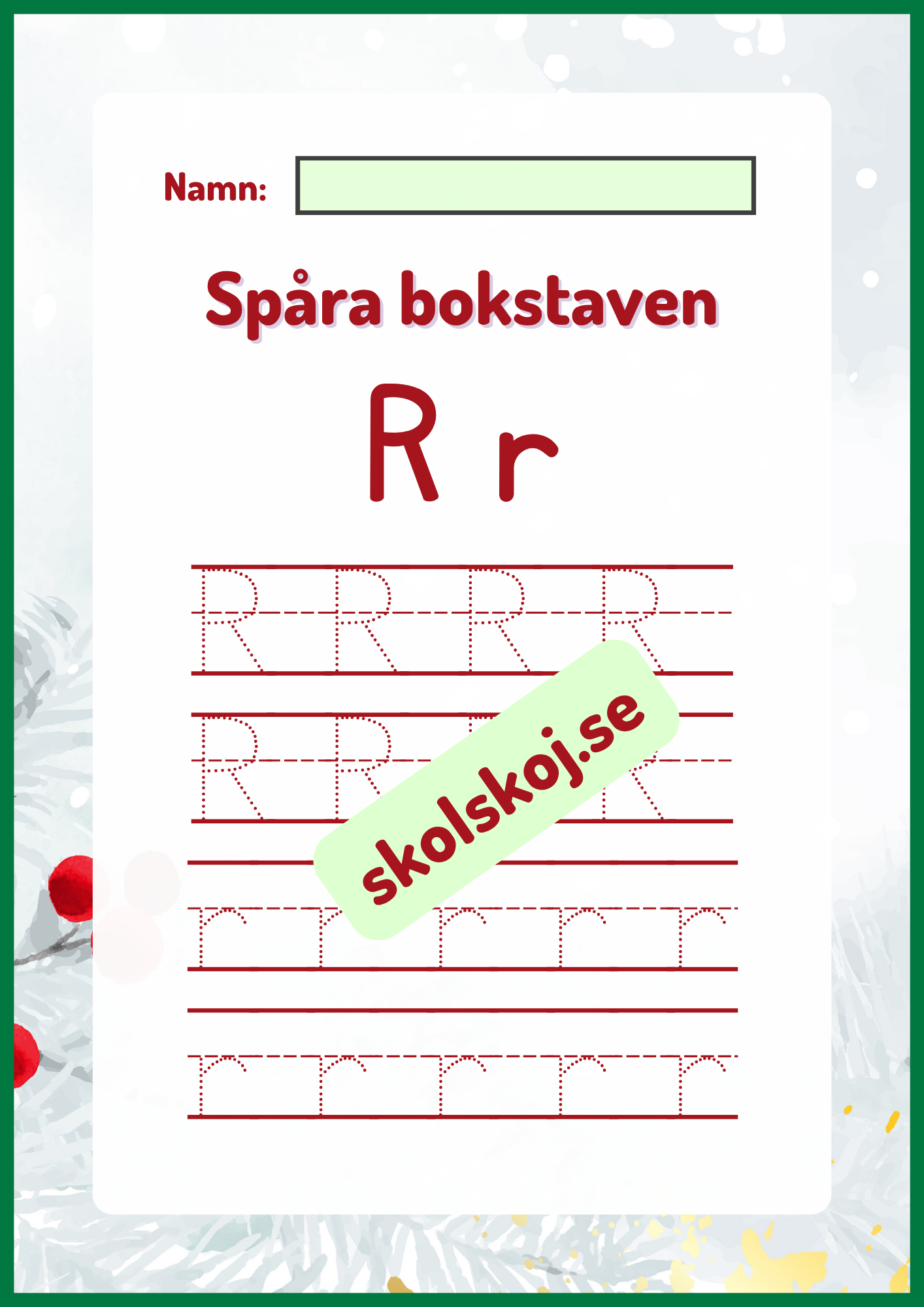 Spåra bokstaven - Jultema