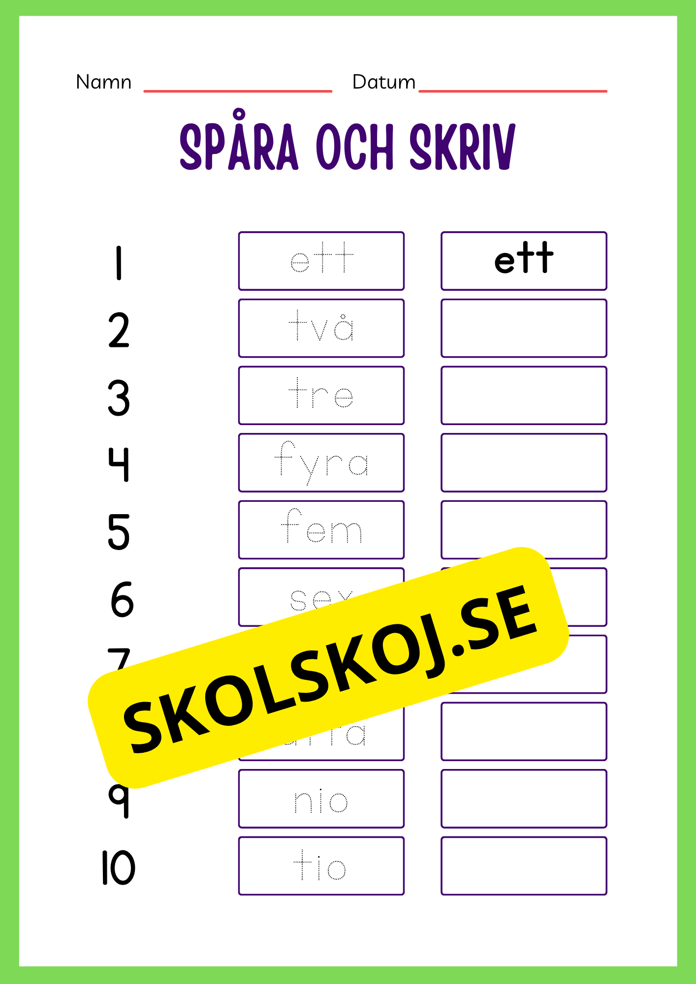 Spåra siffror 1 - 20