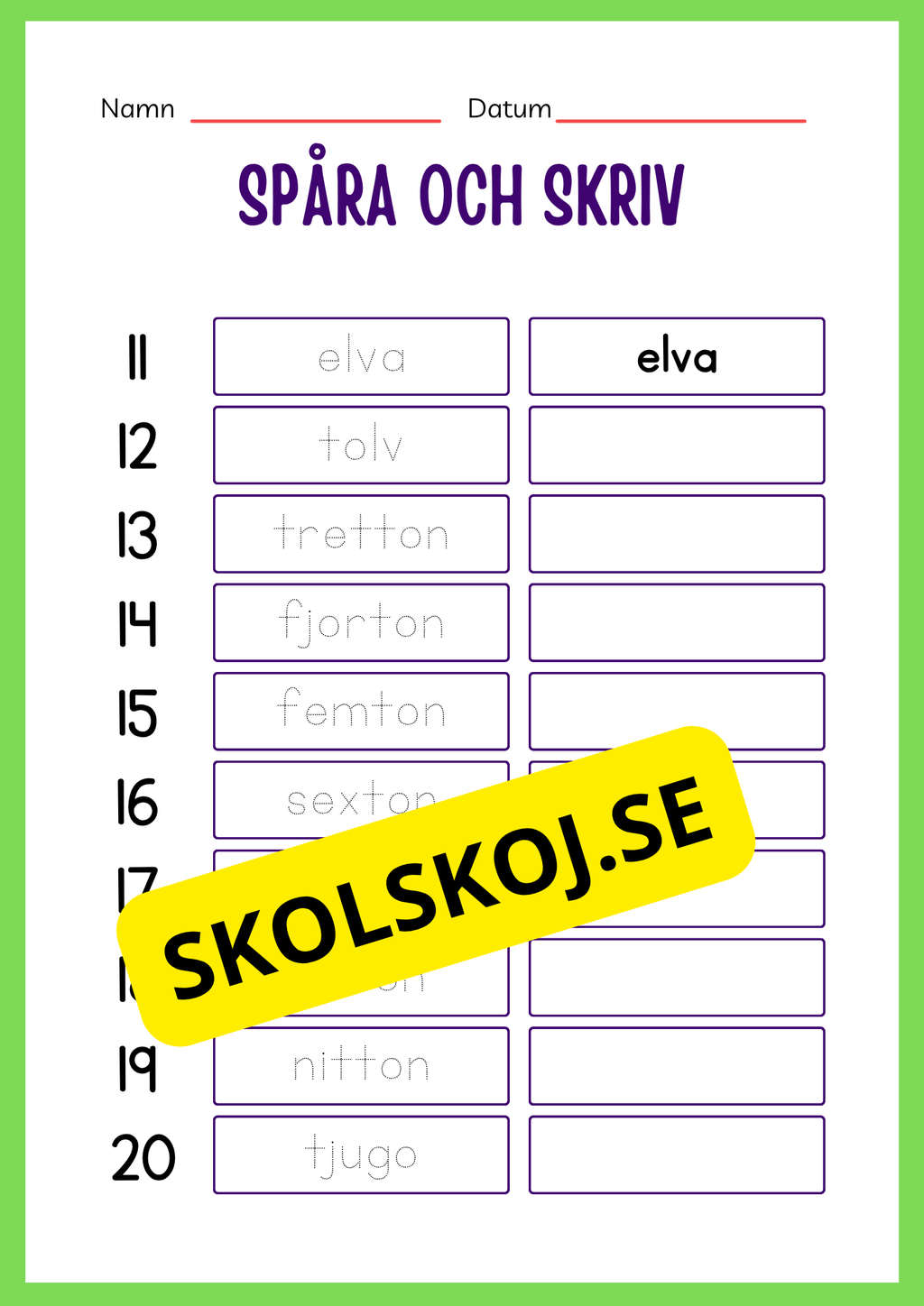 Spåra siffror 1 - 20