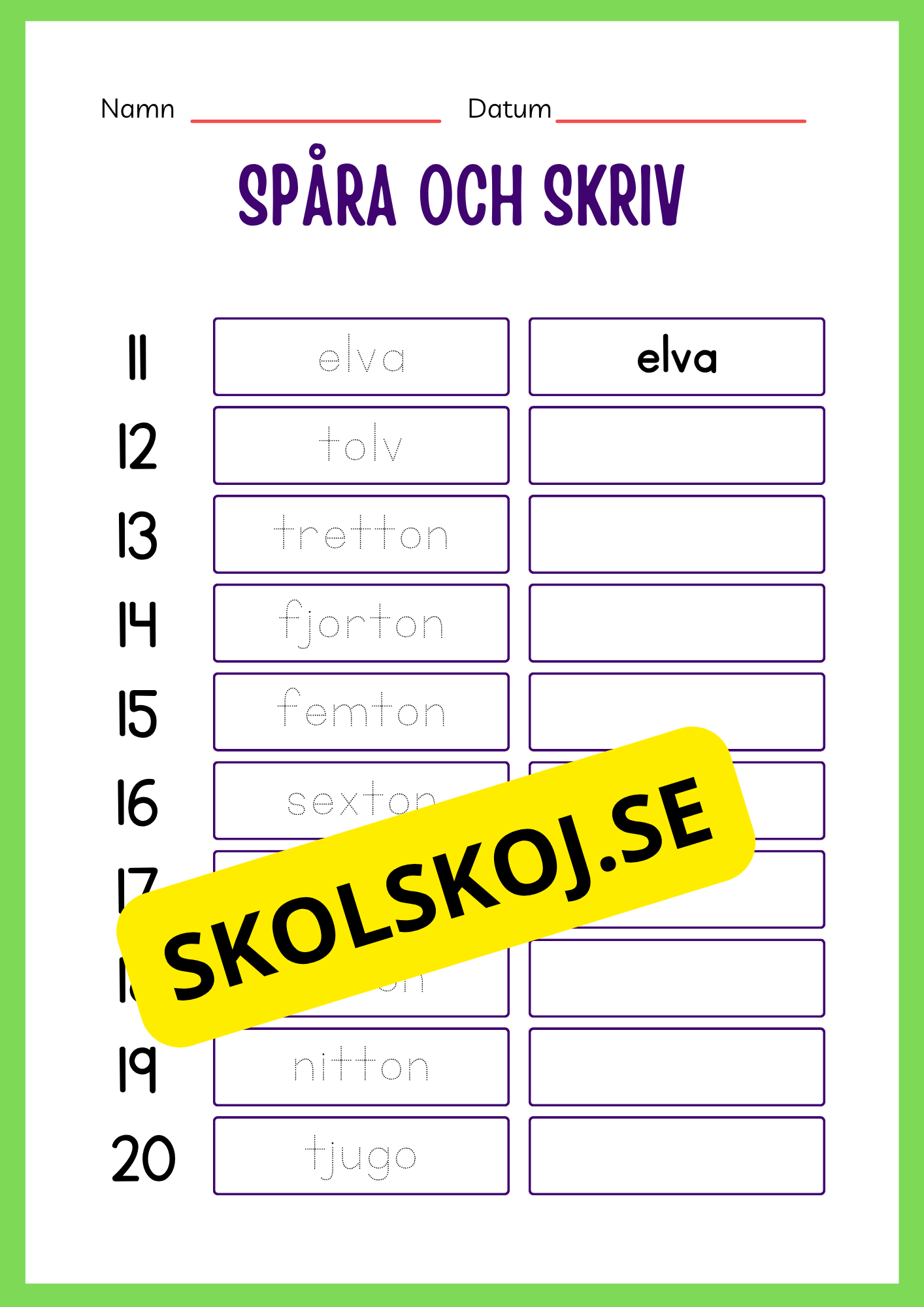 Spåra siffror 1 - 20