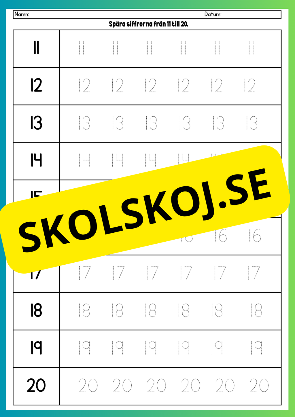 Spåra siffrorna 1 - 20