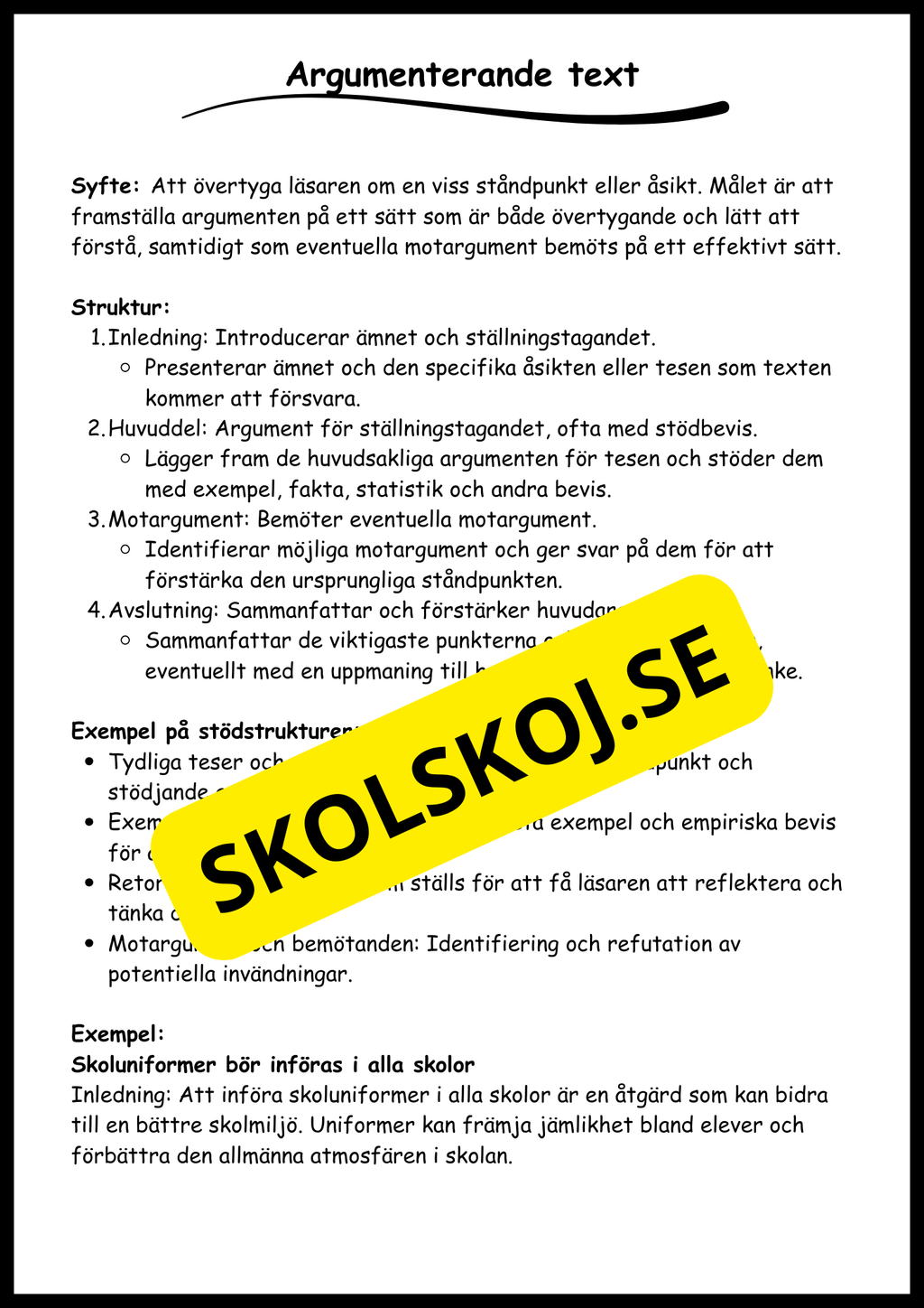 Stödstrukturer till olika texttyper