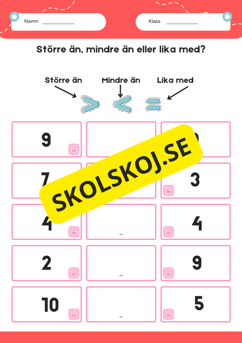 Större än, mindre än, lika med