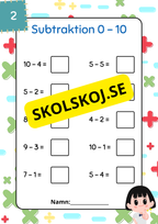 Subtraktion 0 - 10