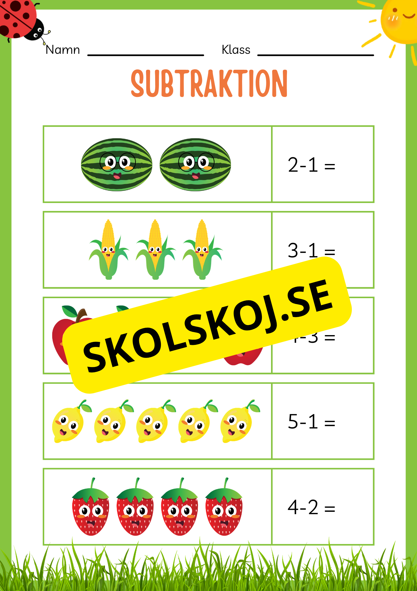Subtraktion 0 - 20 - Häfte (20 sidor)