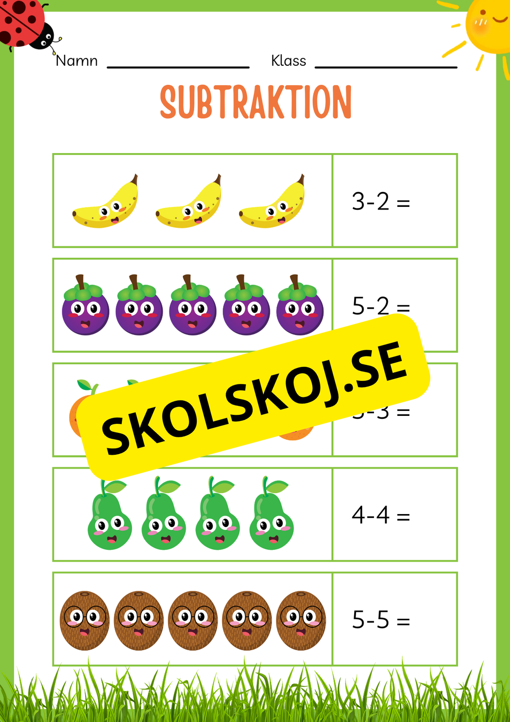 Subtraktion 0 - 20 - Häfte (20 sidor)