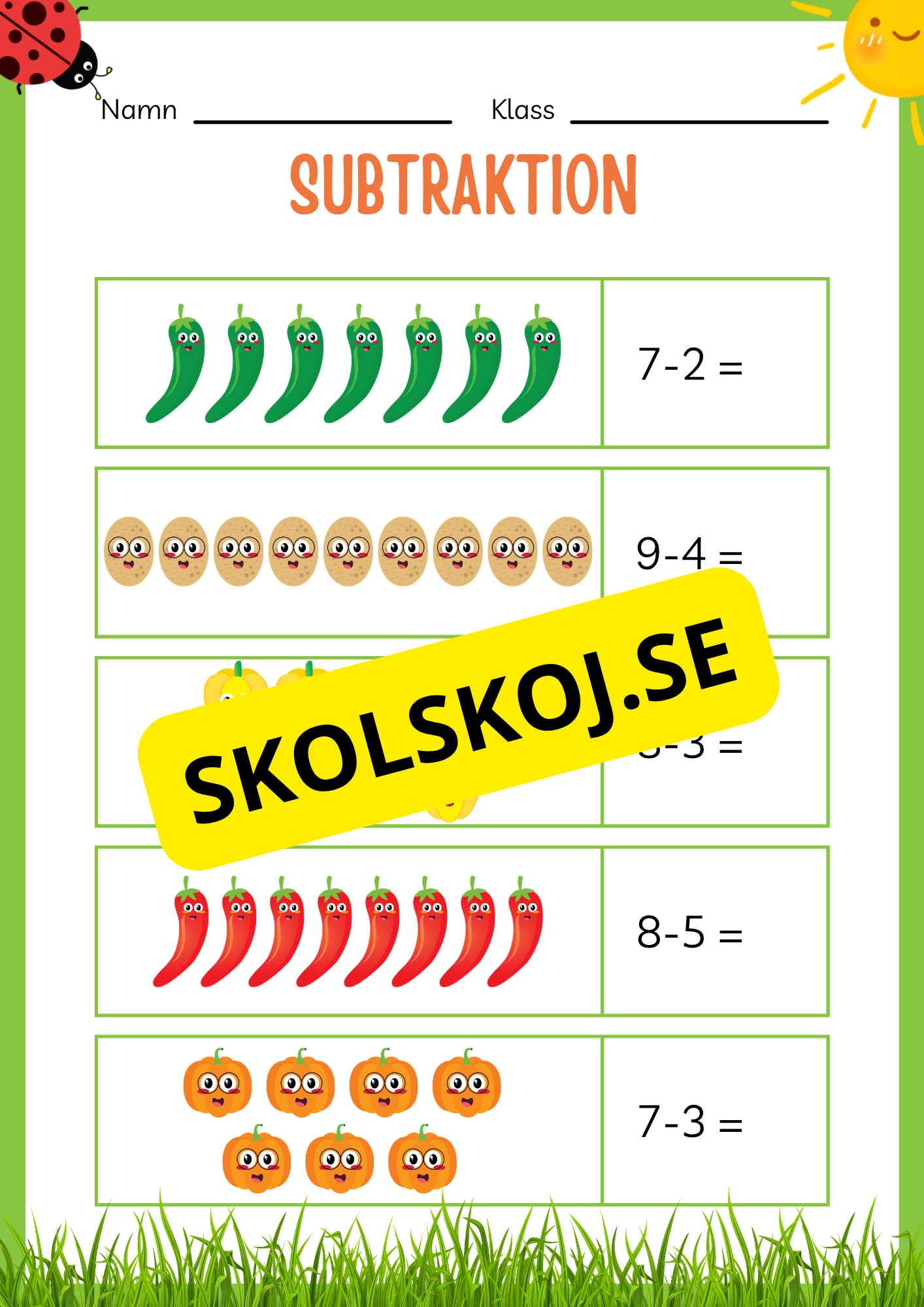 Subtraktion 0 - 20 - Häfte (20 sidor)
