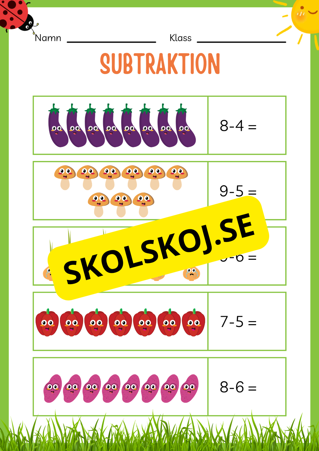 Subtraktion 0 - 20 - Häfte (20 sidor)