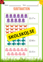 Subtraktion 0 - 20 - Häfte (20 sidor)