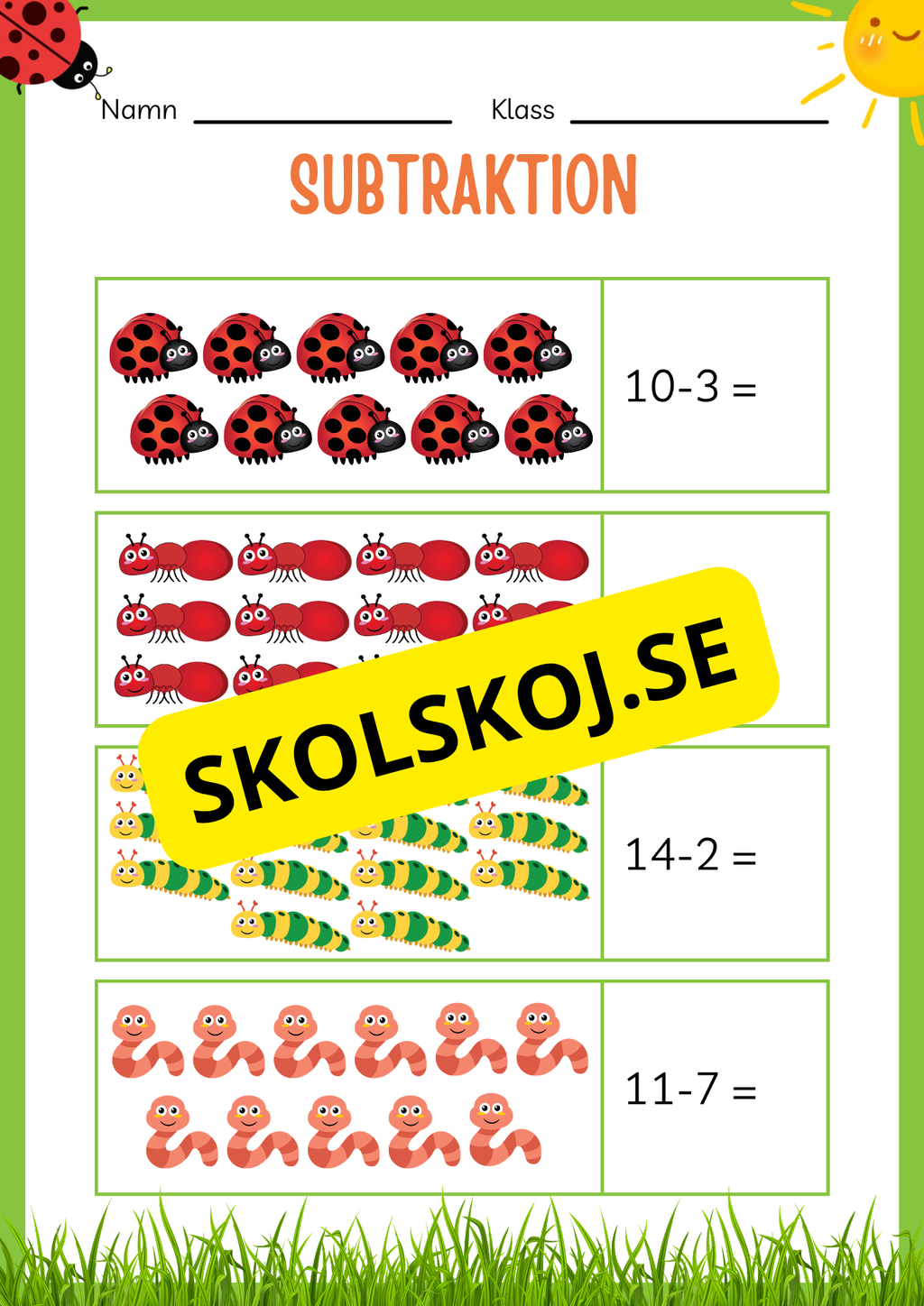 Subtraktion 0 - 20 - Häfte (20 sidor)
