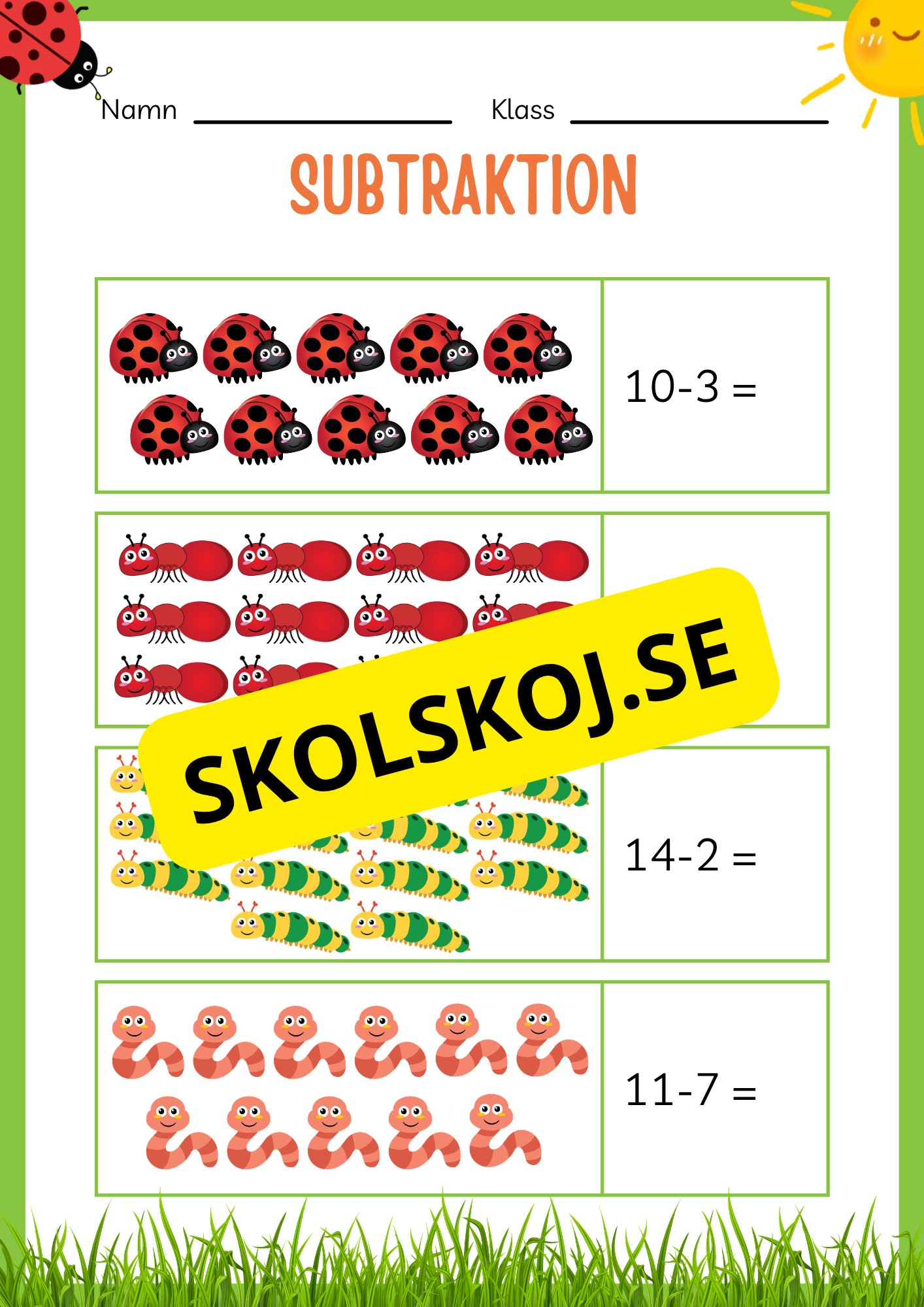 Subtraktion 0 - 20 - Häfte (20 sidor)