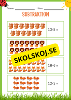 Subtraktion 0 - 20 - Häfte (20 sidor)