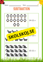 Subtraktion 0 - 20 - Häfte (20 sidor)
