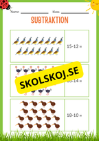 Subtraktion 0 - 20 - Häfte (20 sidor)