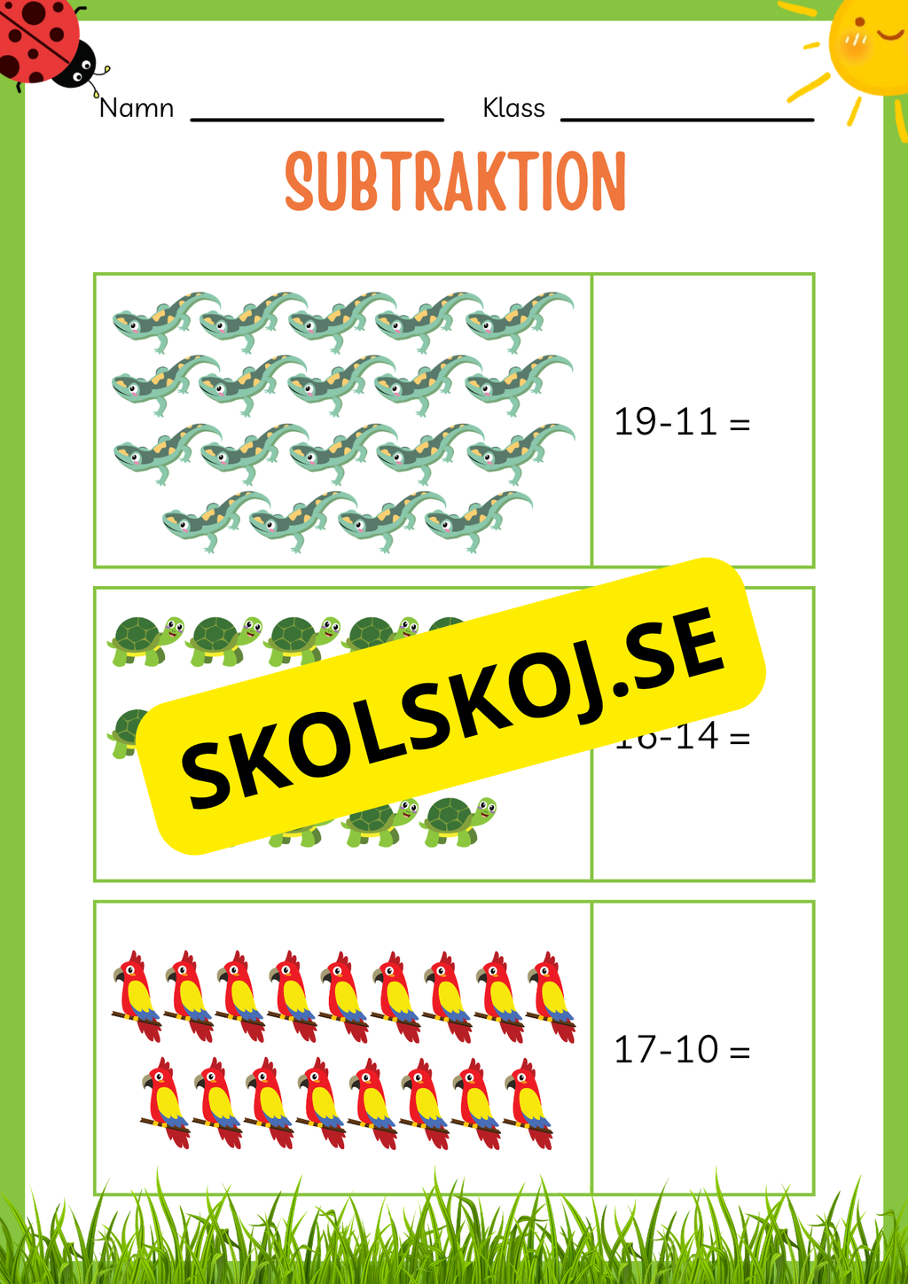 Subtraktion 0 - 20 - Häfte (20 sidor)