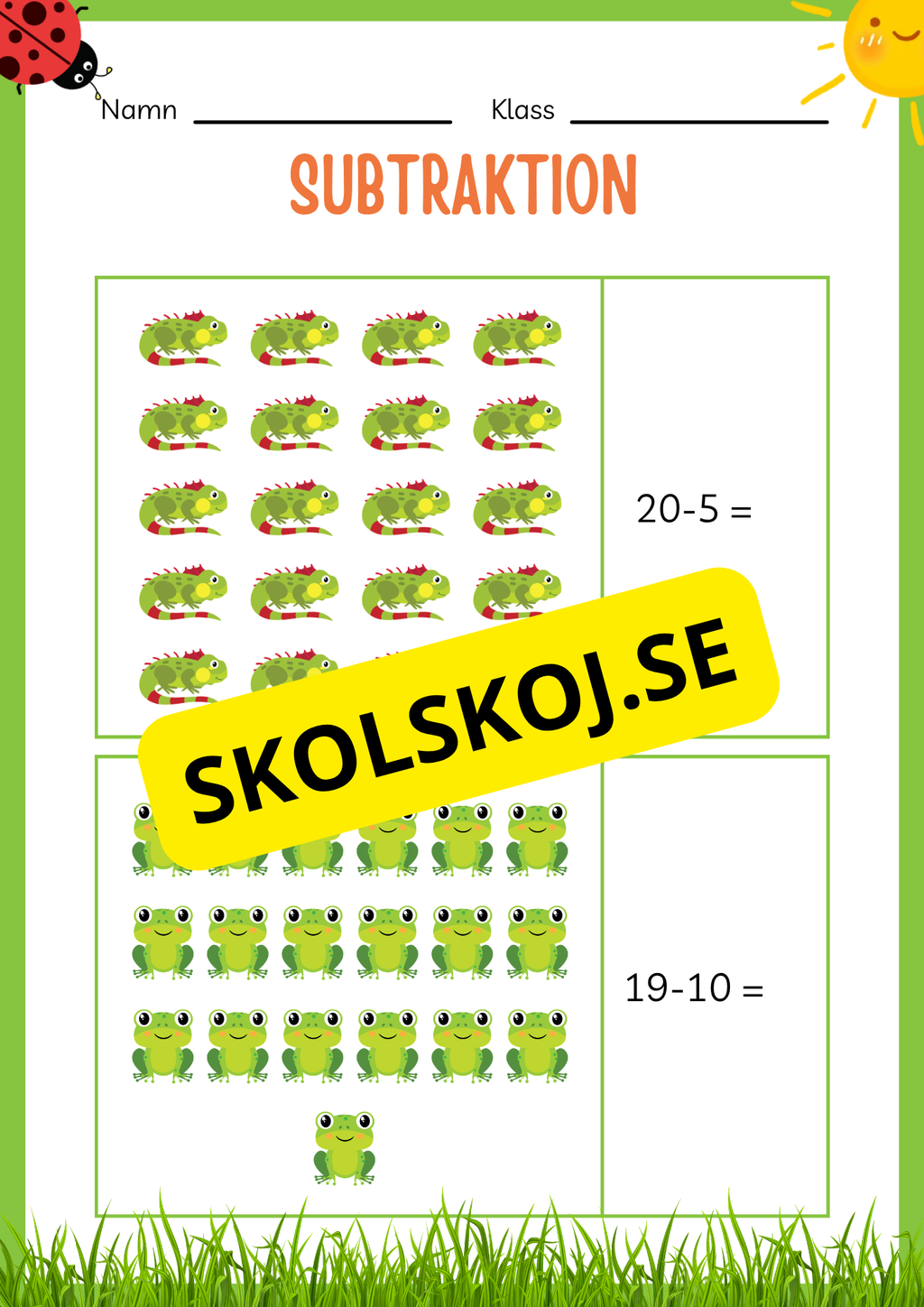 Subtraktion 0 - 20 - Häfte (20 sidor)