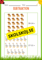 Subtraktion 0 - 20 - Häfte (20 sidor)