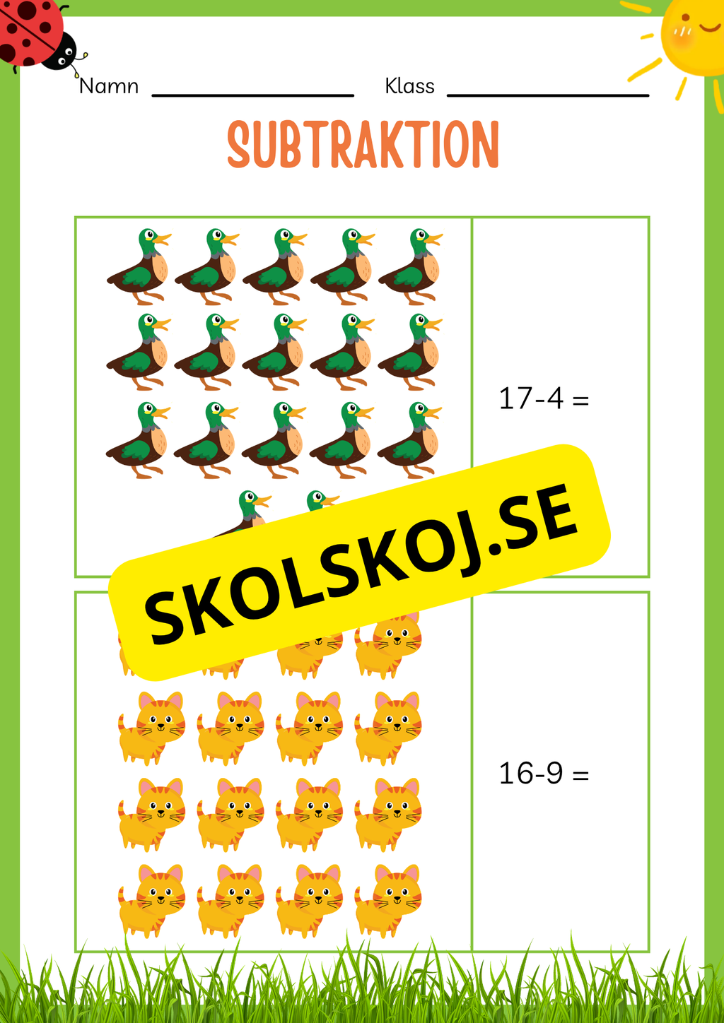 Subtraktion 0 - 20 - Häfte (20 sidor)