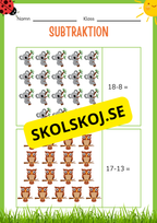 Subtraktion 0 - 20 - Häfte (20 sidor)